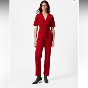 & other stories Red corduroy short sleeve belted Jumpsuit